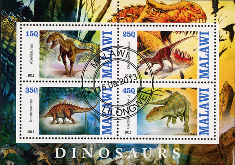 Malawi Dinosaur Abelisaurus Pre Historic Animal Souvenir Sheet of 4 Stamps
