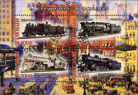 Steam Locomotives Train Transportation Souvenir Sheet of 4 Stamps