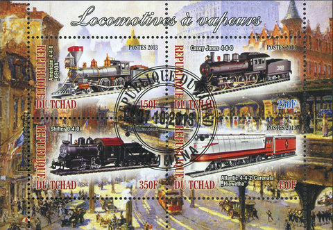 Steam Locomotives Transportation Antique Souvenir Sheet of 4 Stamps