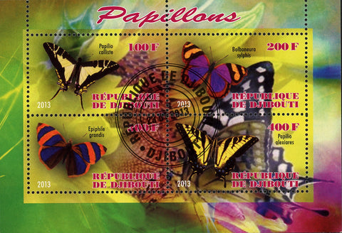 Butterfly Exotic Insect Flower Souvenir Sheet of 4 Stamps