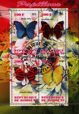 Butterfly Exotic Insect Flower Plant Souvenir Sheet of 4 Stamps