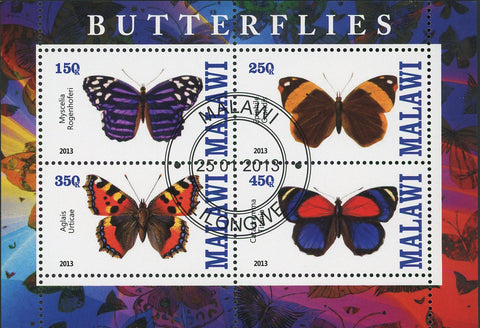 Malawi Butterfly Exotic Insect Aglais Urticae Souvenir Sheet of 4 Stamps
