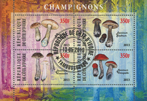 Cote D'Ivoire Mushroom Fungi Nature Tree Souvenir Sheet of 4 Stamps