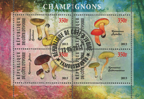 Cote D'Ivoire Mushroom Fungi Nature Souvenir Sheet of 4 Stamps