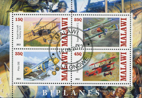 Malawi Biplane Airplane Transportation Souvenir Sheet of 4 Stamps