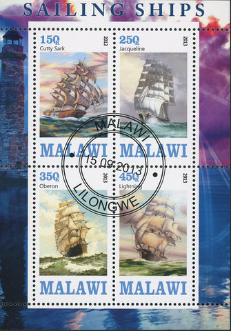 Malawi Sailing Ship Boat Ocean Cloud Souvenir Sheet of 4 Stamps