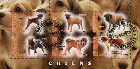 Congo Dog Domestic Animal Boxer Pit Bull Souvenir Sheet of 6 Stamps