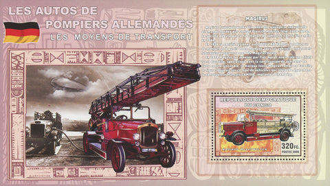 Firemen's Vehicles Germany Transportation Stamp Souvenir Sheet MNH
