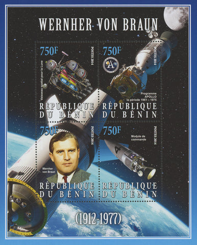 Wernher Von Braun Space Astronaut Souvenir Sheet of 4 Stamps Mint NH