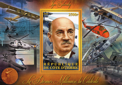 Cote D'Ivoire Igor Ivanovich Sikorsky Helicopters Souvenir Sheet Mint NH