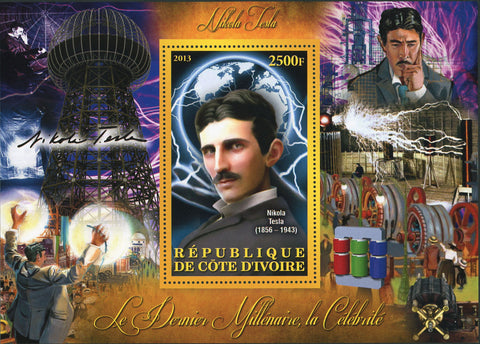 Cote D'Ivoire Nikola Tesla Inventor Electricity Souvenir Sheet Mint NH
