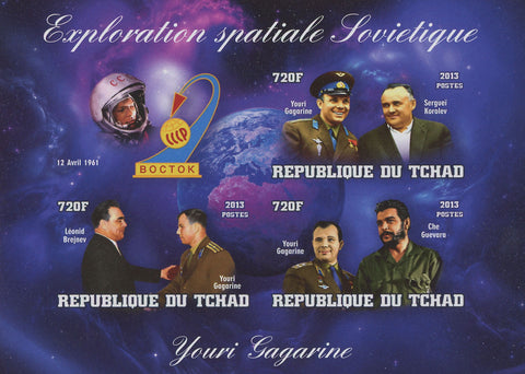 Soviet Exploration Astronautics Youri Gagarine Imperforated Sov. Sheet of 3