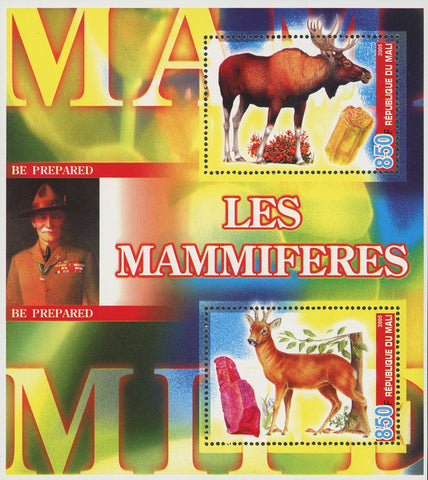 Mali Mammals Deer Minerals Be Prepared Souvenir Sheet of 2 Stamps Mint NH
