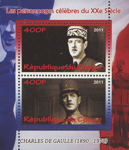 Charles de Gaulle Famous Characters Souvenir Sheet of 2 Stamps Mint NH