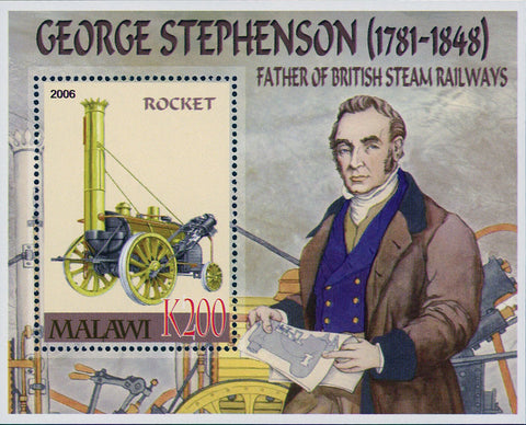 Malawi George Stephenson Father of British Steam Railways Souvenir Sheet Mint NH