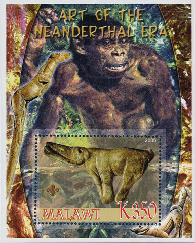 Malawi Neardenthal Era Man Art Animals Discovery Souvenir Sheet Mint NH