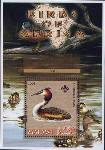 Malawi Birds of Africa Podiceps Cristatus Duck Souvenir Sheet Mint NH