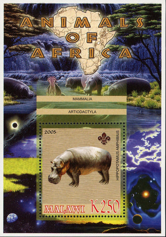 Malawi Animals of Africa Mammals Hippopotamus Amphibius Souvenir Sheet Mint NH