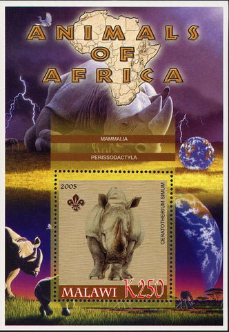 Malawi Animals of Africa Mammals Ceratotherium Simum Souvenir Sheet Mint NH