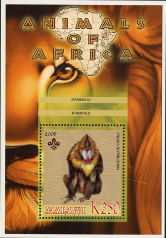 Malawi Animals of Africa Mammals Mandrillus Sphinx Souvenir Sheet Mint NH