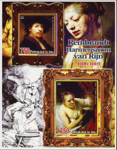 Mali Famous Painter Rembrandt Harmenszoon van Rijn Imperforated Sov. Sheet of 2