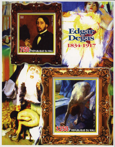 Mali Famous Painter Edgar Degas Imperforated Sov. Sheet of 2 Stamps MN