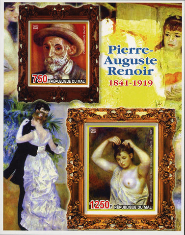 Mali Famous Painter Pierre-Auguste Renoir Imperforated Sov. Sheet of 2 Stamps MN
