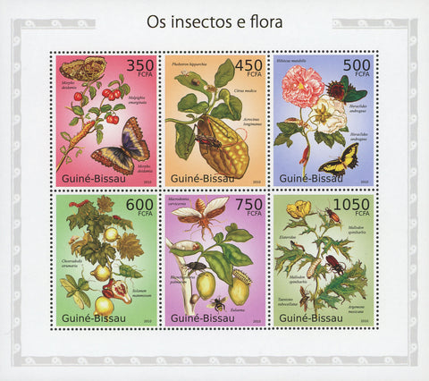 Insects And Flora Butterfly Souvenir Sheet of 6 Stamps Mint NH