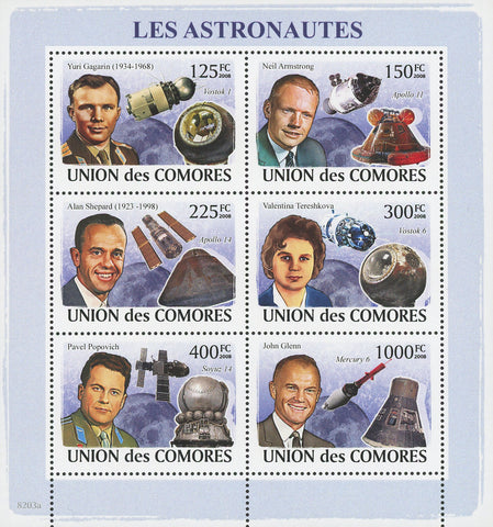 Astronauts Satellite Capsules Moon Space Souvenir Sheet of 6 Stamps Mint