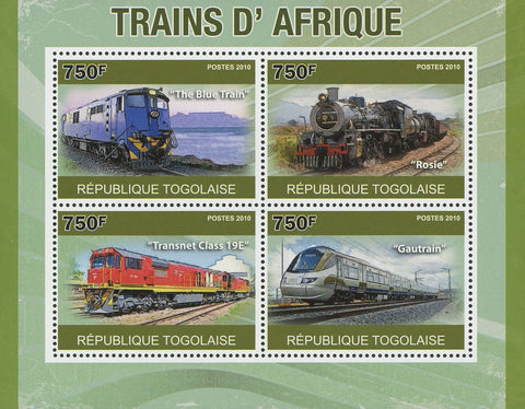 African Trains Souvenir Sheet of 4 Stamps Mint NH