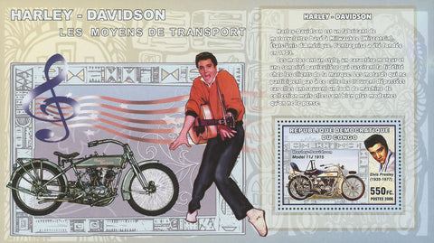 Motorcycle Harley Davidson Elvis Presley Guitar Singer Souvenir Sheet Mint