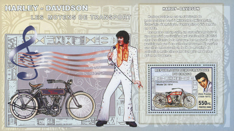 Motorcycle Harley Davidson Elvis Presley Guitar Music Singer Souvenir Sheet MNH