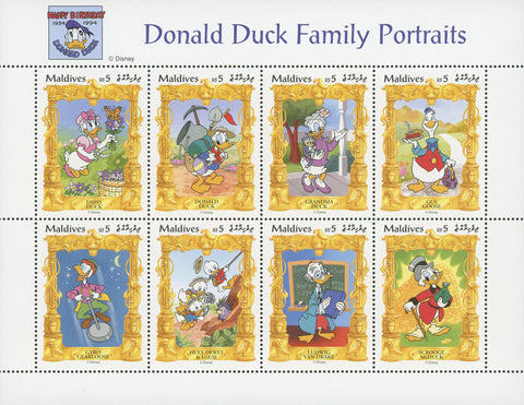 Donald Duck Stamp Disney Family Portrait Souvenir Sheet of 8 Stamps Mint NH