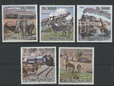 Locomotives and Animals Elephant Zebra Lion Serie Set of 5 Stamps MNH
