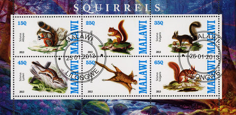 Malawi Squirrel Rodent Animal Plant Flying Tree Souvenir Sheet of 6 stamps