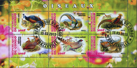 Congo Birds Peacock Flower Souvenir Sheet of 6 Stamps