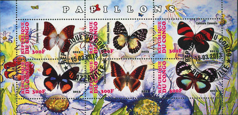 Congo Butterfly Plant Flower Souvenir Sheet of 6 Stamps