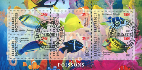 Cote D'Ivoire Fish Marine Life Ocean Fauna Souvenir Sheet of 6 Stamps