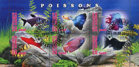 Congo Fish Marine Life Ocean Fauna Souvenir Sheet of 6 Stamps