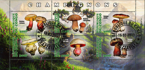 Congo Mushroom Forest Nature Souvenir Sheet of 6 Stamps