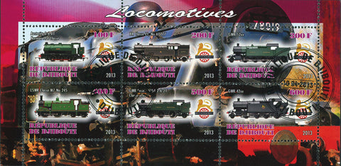 Djibouti Train Locomotive Souvenir Sheet of 6 Stamps