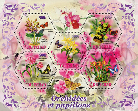 Orchid and Butterfly Plants Flower Insect Souvenir Sheet of 5 Stamps Mint N