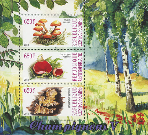 Central Africa Mushroom Fungi Tree Souvenir Sheet of 3 Stamps Mint NH