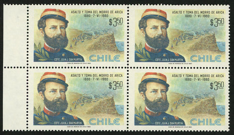 Chile Stamp Assault and Take of the Morro of Arica Juan J. San Martin Block of 4