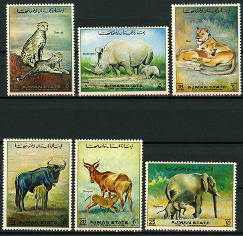 Ajman Wild Animals Panther Elephant Tiger Serie Set of 6 Stamps Mint NH