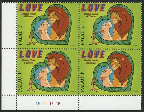 Palau Lion King Simba Nala Timon Love Disney Block of 4 Stamps Mint NH