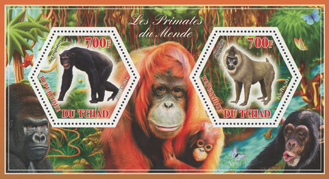 Primate Monkey of the World Gorilla Nature Souvenir Sheet of 2 Stamps MNH