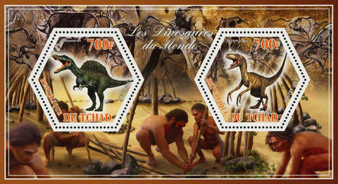 Dinosaur Spinosaurus Deinonychus Pre-historic Animal Sov. Sheet of 2 Stamps MNH