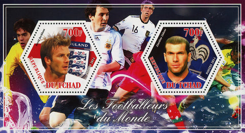 World Soccer Players Sport Beckham Zidane Souvenir Sheet of 2 Stamps MNH