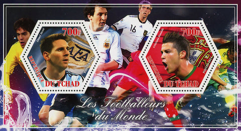 World Soccer Players Sport Messi Ronaldo Souvenir Sheet of 2 Stamps Mint NH